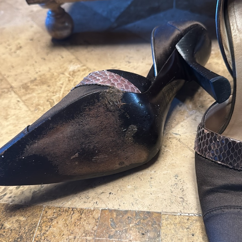 Vintage Gucci Brown Satin Hell With Python Detail - image 6